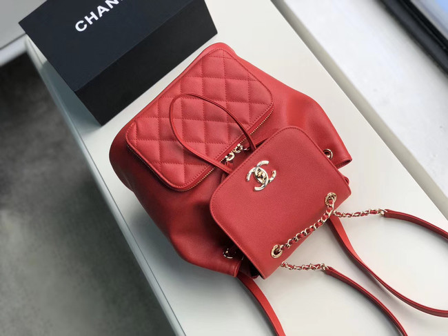 Chanel backpack Grained Calfskin & Gold-Tone Metal A57571 red