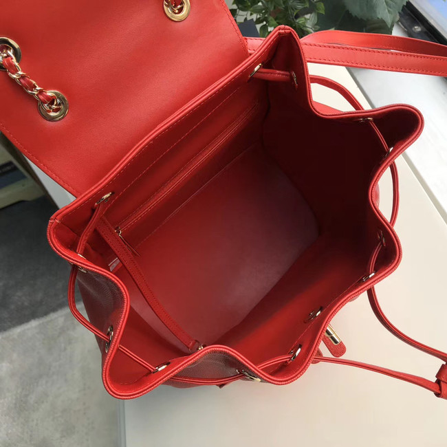 Chanel backpack Grained Calfskin & Gold-Tone Metal A57571 red