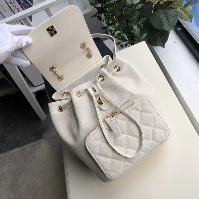 Chanel backpack Grained Calfskin & Gold-Tone Metal A57571 white