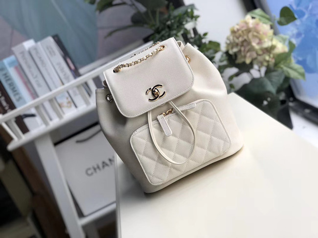 Chanel backpack Grained Calfskin & Gold-Tone Metal A57571 white