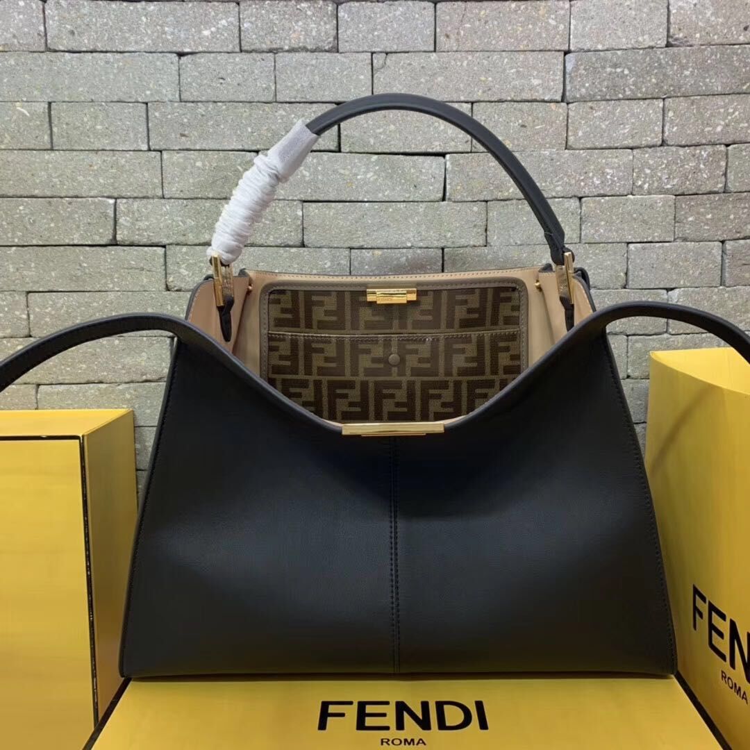 Fendi Original Leather PEEKABOO Bag 3655 Black