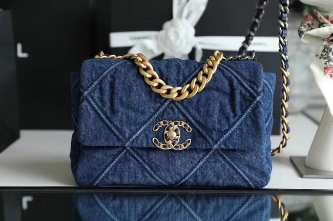 CHANEL Denim 19 Flap Bag AS1160 blue