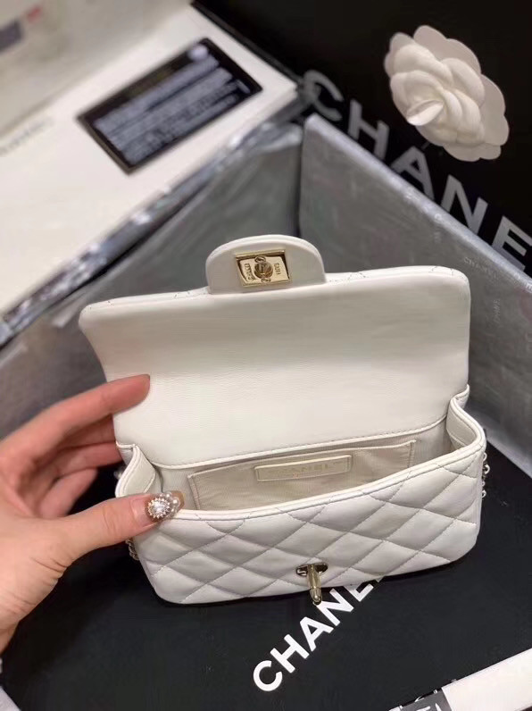 Chanel flap Imitation Pearls bag AS1436 white