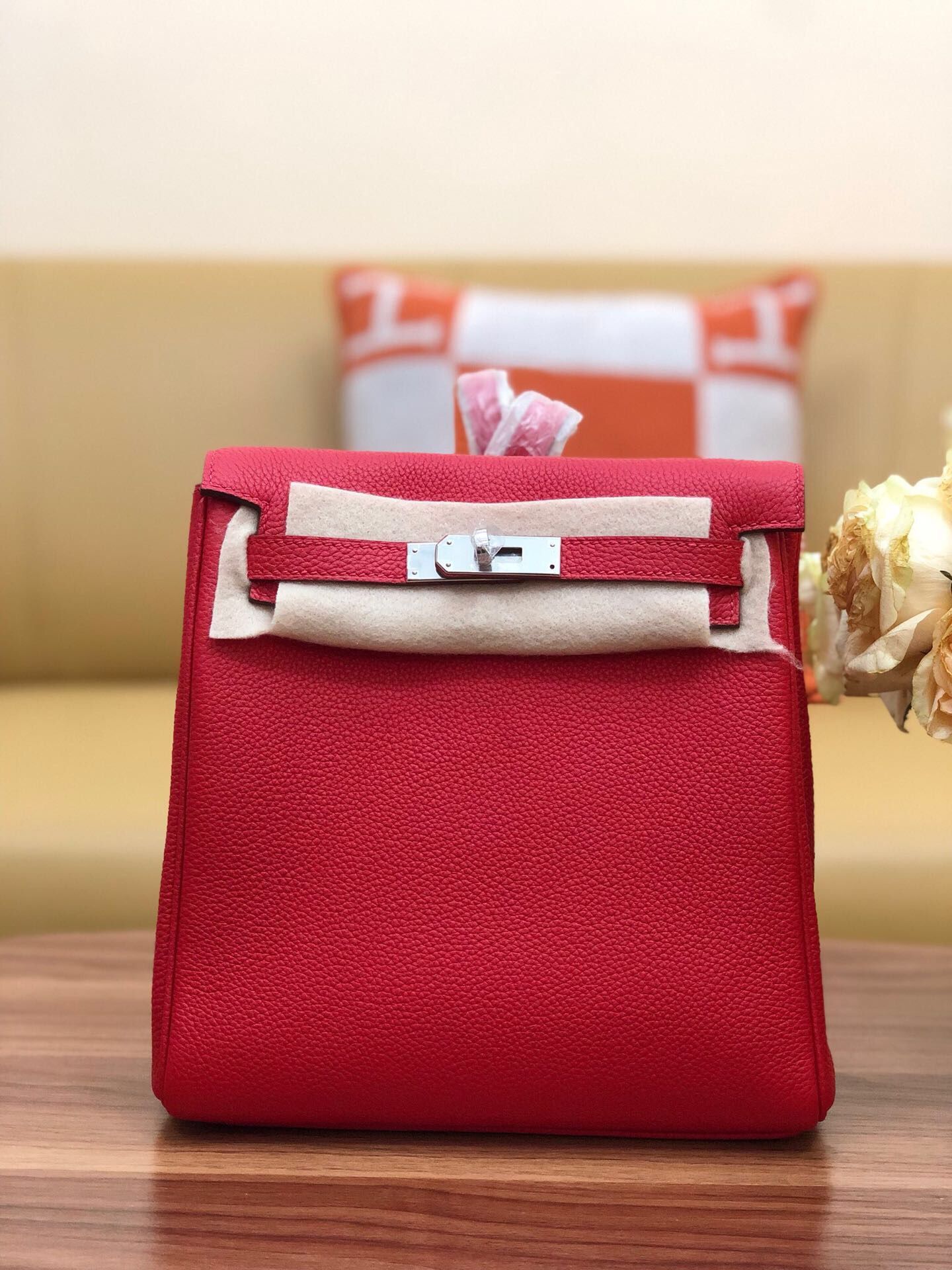 Hermes Kelly togo Leather backpack H2425 red