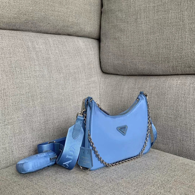 Prada Nylon Shoulder Bag 91277 light blue