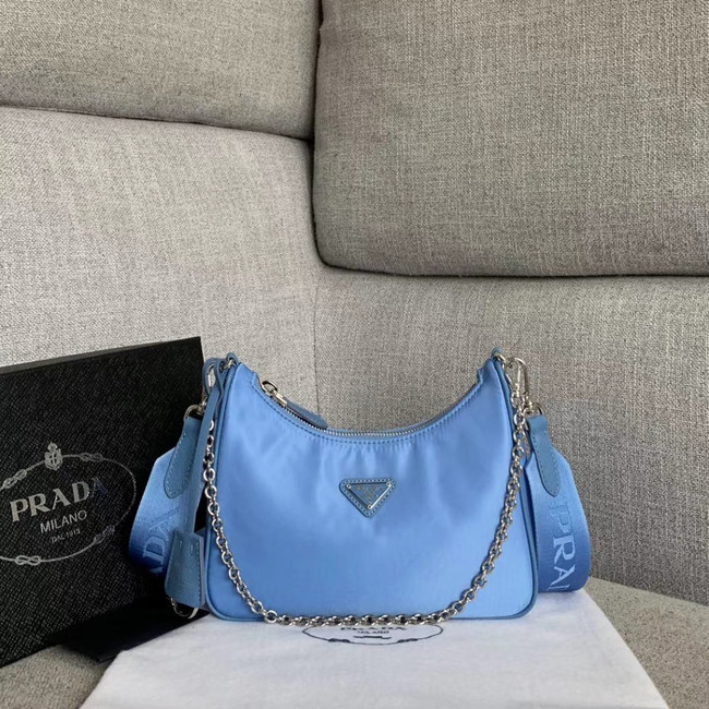 Prada Nylon Shoulder Bag 91277 light blue