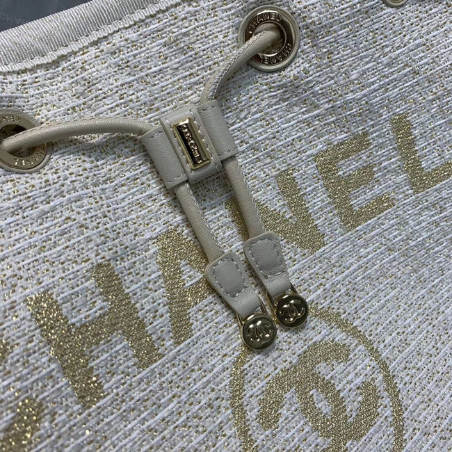 CHANEL Tweed Calfskin drawstring bag & Gold-Tone Metal 60588 white