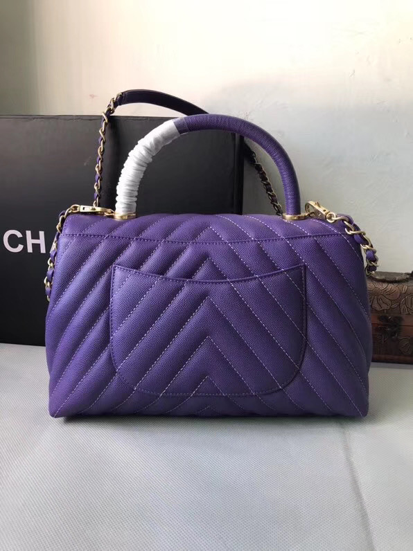 Chanel Flap Bag with Top Handle A92991 purple