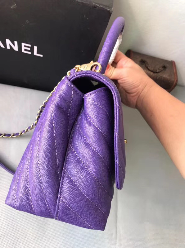 Chanel Flap Bag with Top Handle A92991 purple