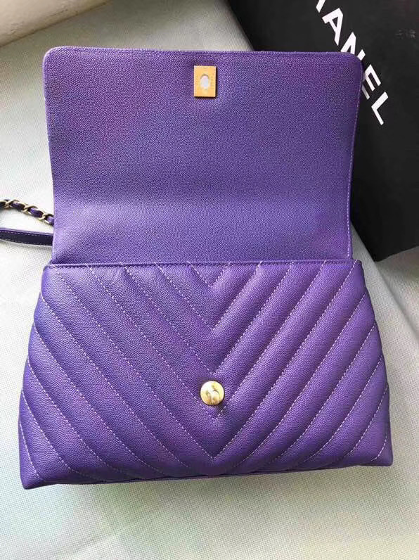 Chanel Flap Bag with Top Handle A92991 purple