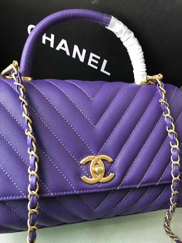 Chanel Flap Bag with Top Handle A92991 purple