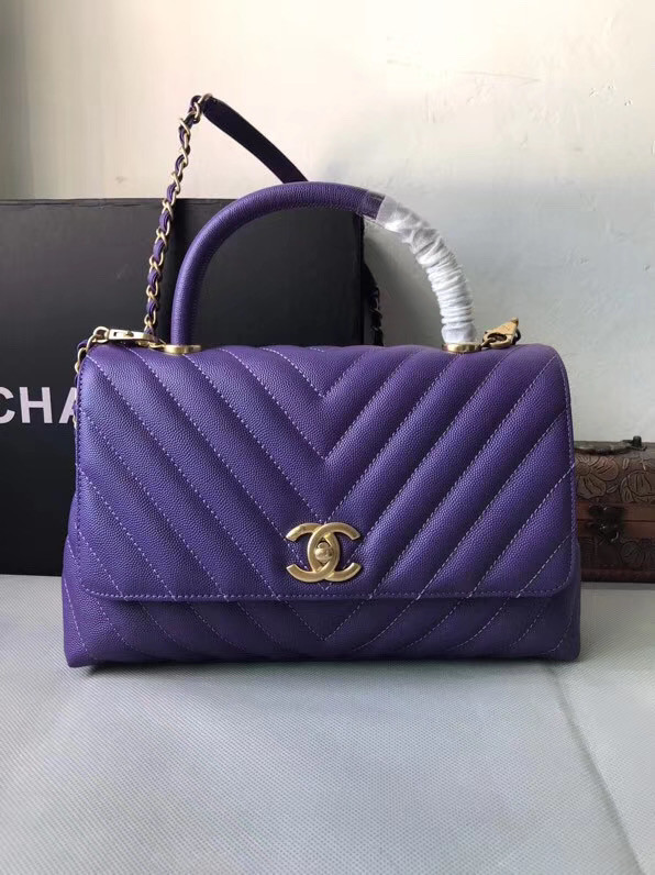 Chanel Flap Bag with Top Handle A92991 purple