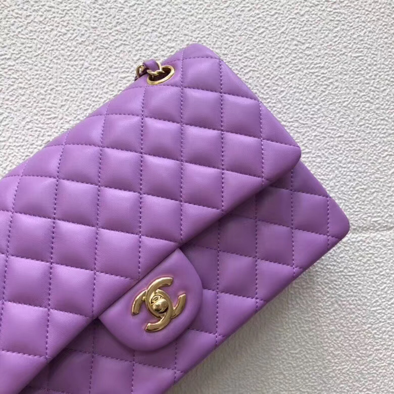 CHANEL Classic Handbag Lambskin purple 1112 & gold-Tone Metal