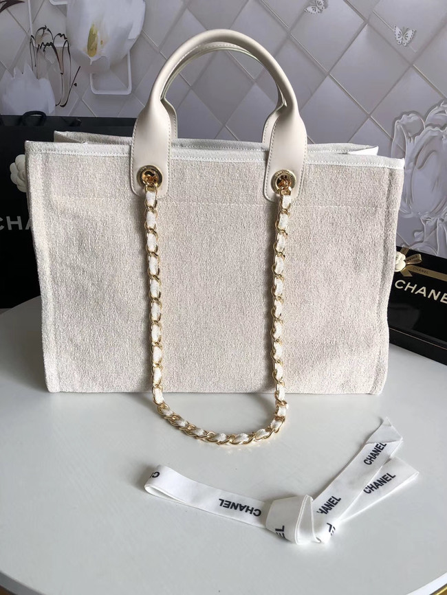 Chanel Canvas Shoulder Shopping Bag 66941 white