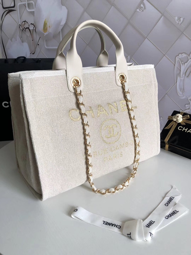 Chanel Canvas Shoulder Shopping Bag 66941 white