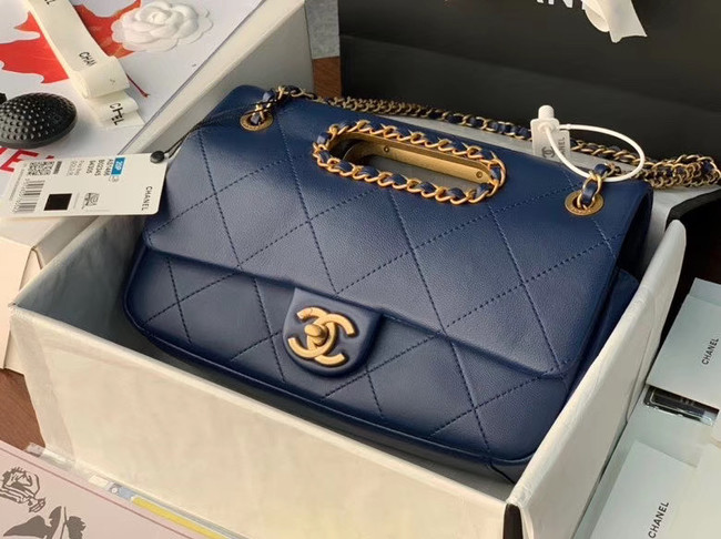 Chanel Flap Bag Original Sheepskin Leather AS1466 Navy Blue