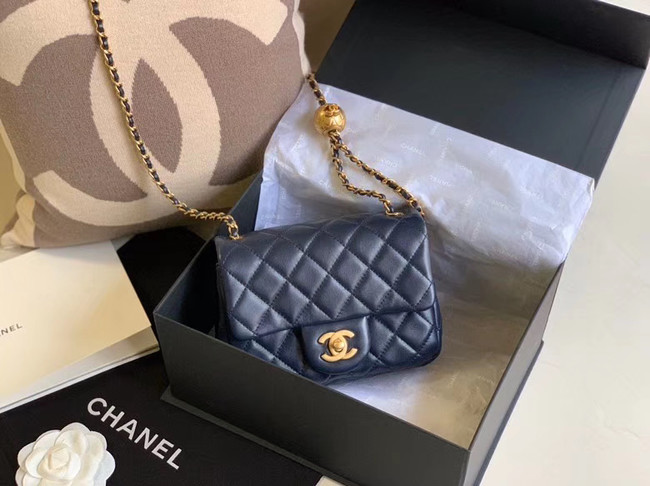 Chanel MINI Flap Bag Original Sheepskin Leather AS1786 Navy Blue