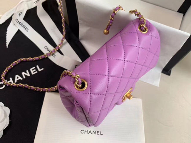 Chanel MINI Flap Bag Original Sheepskin Leather AS1786 purple