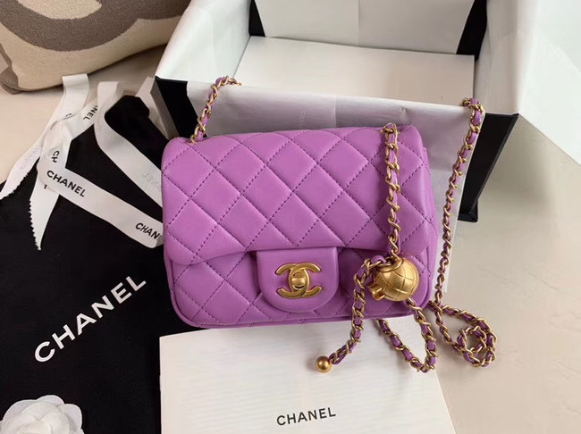 Chanel MINI Flap Bag Original Sheepskin Leather AS1786 purple