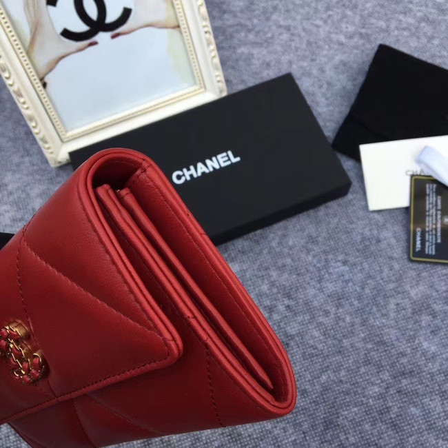 Chanel sheepskin & Gold-Tone Metal Wallet AP0955 Burgundy