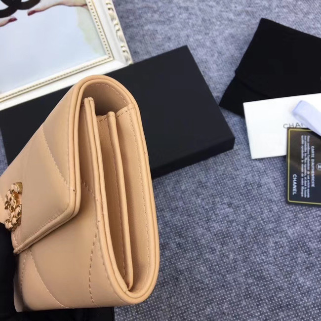 Chanel sheepskin & Gold-Tone Metal Wallet AP0955 apricot