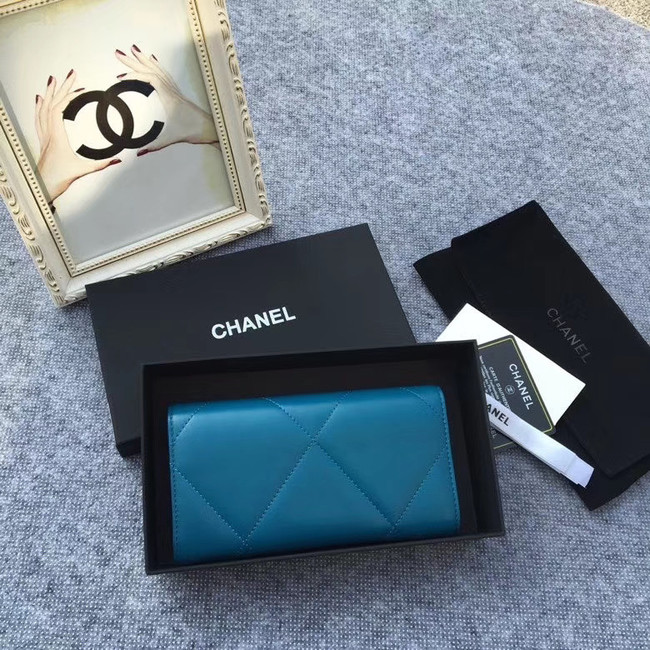 Chanel sheepskin & Gold-Tone Metal Wallet AP0955 blue