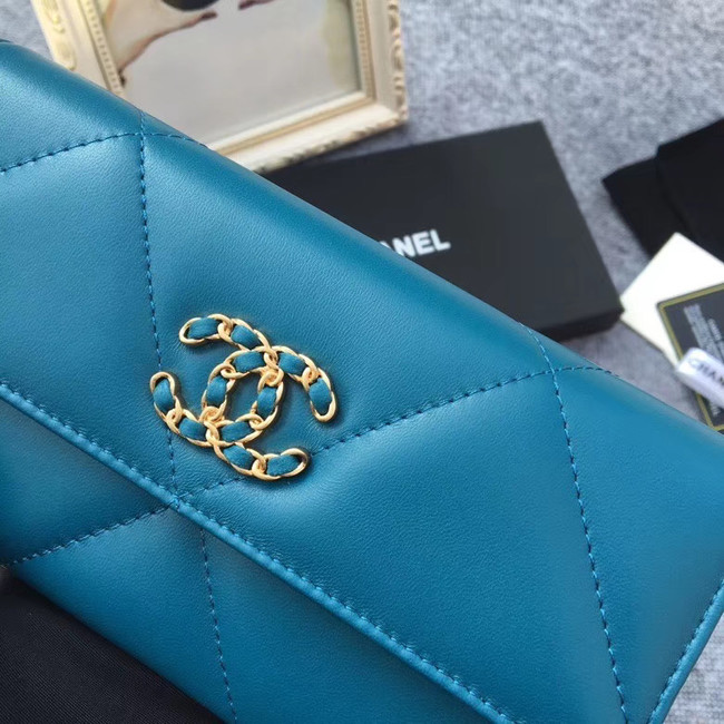 Chanel sheepskin & Gold-Tone Metal Wallet AP0955 blue