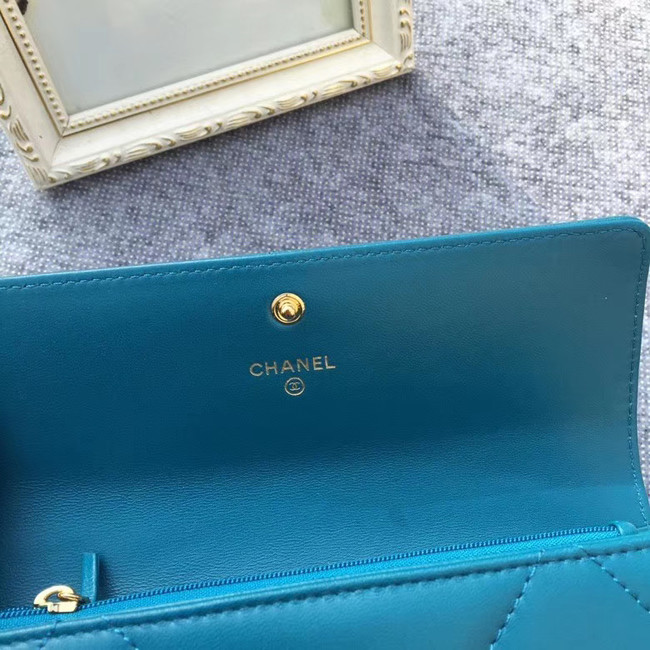 Chanel sheepskin & Gold-Tone Metal Wallet AP0955 blue