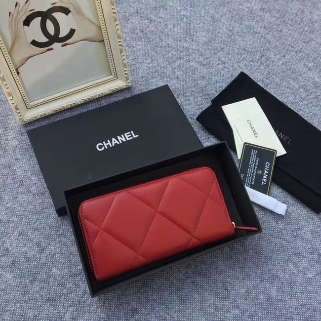 CHANEL 19 sheepskin & Gold-Tone Metal Wallet AP1063 Burgundy