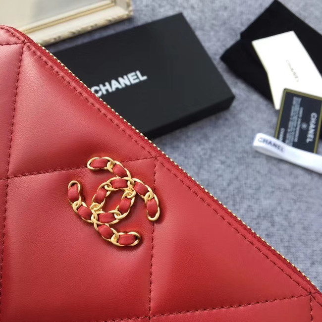 CHANEL 19 sheepskin & Gold-Tone Metal Wallet AP1063 Burgundy