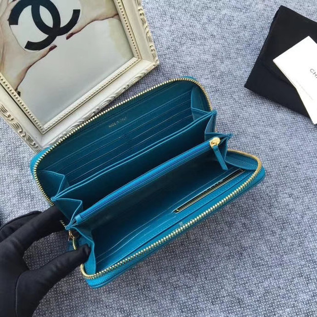 CHANEL 19 sheepskin & Gold-Tone Metal Wallet AP1063 blue