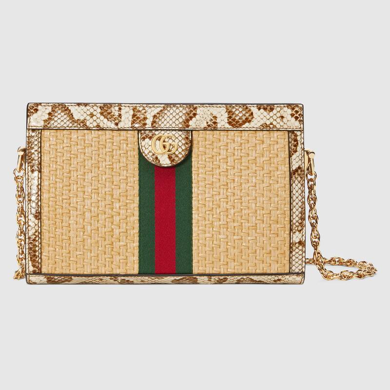 Gucci Ophidia straw small shoulder bag 503877 Cream