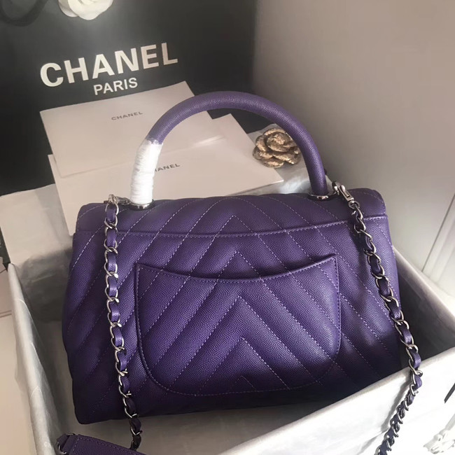 Chanel Flap Bag with Top Handle A92991 dark purple & silver-Tone Metal