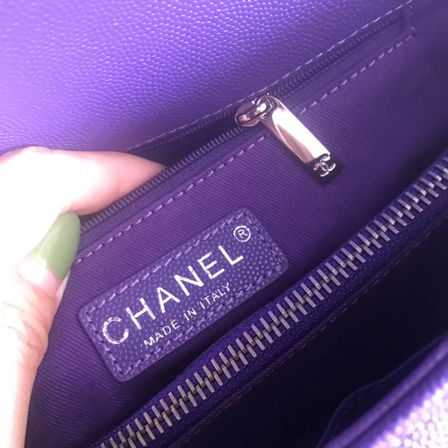 Chanel Flap Bag with Top Handle A92991 dark purple & silver-Tone Metal