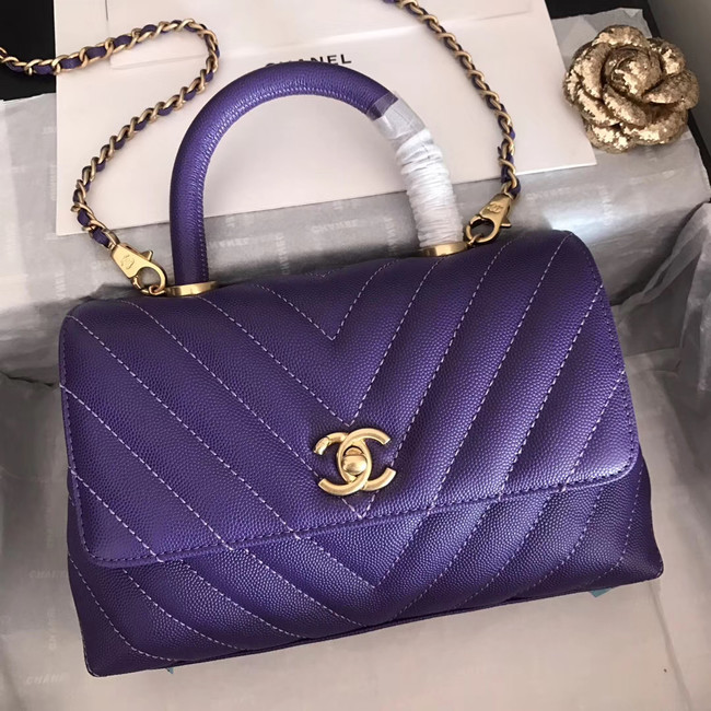 Chanel Small Flap Bag with Top Handle V92990 dark purple & gold-Tone Metal