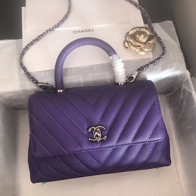 Chanel Small Flap Bag with Top Handle V92990 dark purple & silver-Tone Metal