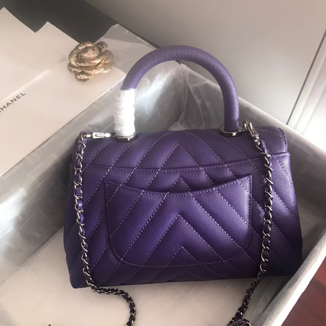 Chanel Small Flap Bag with Top Handle V92990 dark purple & silver-Tone Metal