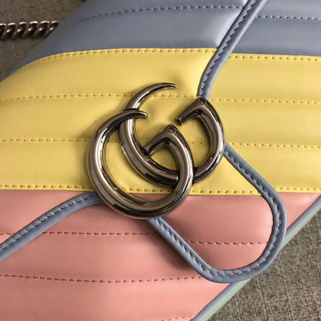 Gucci GG Marmont small shoulder bag 443497 green&pink&yellow&blue
