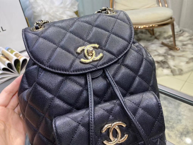 Chanel backpack Grained Calfskin & Gold-Tone Metal AS1371 black