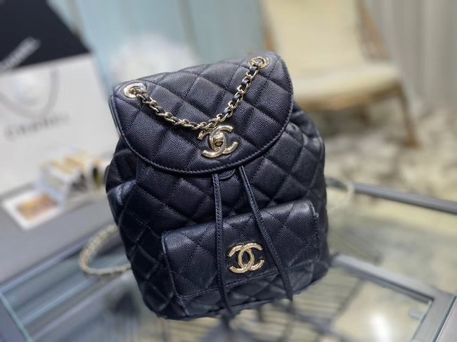 Chanel backpack Grained Calfskin & Gold-Tone Metal AS1371 black