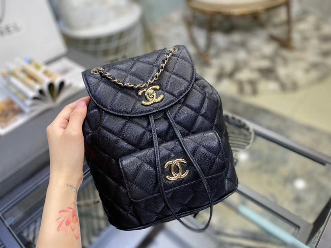 Chanel backpack Grained Calfskin & Gold-Tone Metal AS1371 black