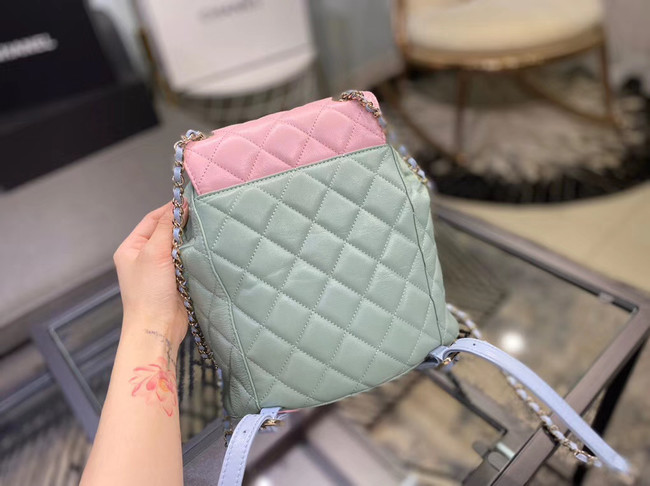 Chanel backpack Grained Calfskin & Gold-Tone Metal AS1371 blue&pink&green