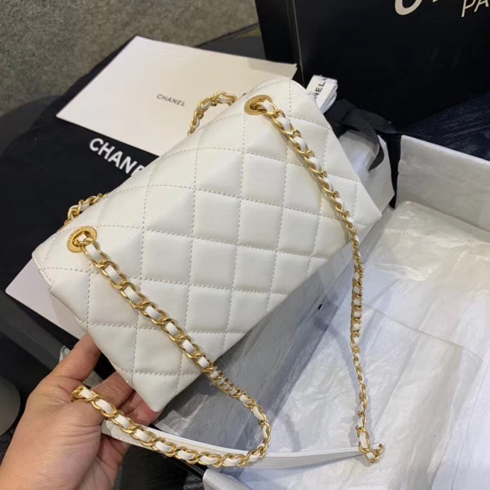 Chanel small Flap Bag Original Sheepskin Leather AS1490 white