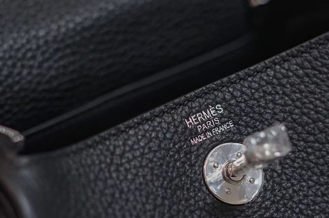 Hermes mini Lindy Togo Leather Bag LD19 black&Silver-Tone Metal