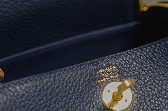 Hermes mini Lindy Togo Leather Bag LD19 blue&gold-Tone Metal