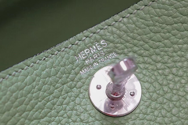 Hermes mini Lindy Togo Leather Bag LD19 green&Silver-Tone Metal