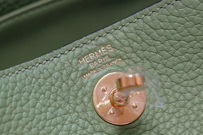 Hermes mini Lindy Togo Leather Bag LD19 green&gold-Tone Metal