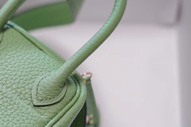 Hermes mini Lindy Togo Leather Bag LD19 green&gold-Tone Metal