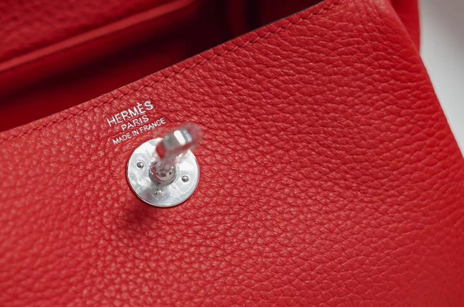 Hermes mini Lindy Togo Leather Bag LD19 red&Silver-Tone Metal