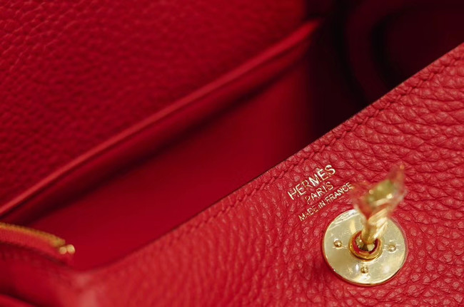 Hermes mini Lindy Togo Leather Bag LD19 red&gold-Tone Metal